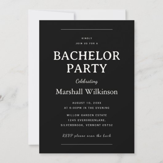 Sophisticated Bachelor Party Invite QR Code RSVP 招待状 (正面)
