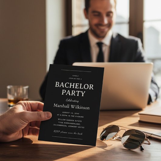 Sophisticated Bachelor Party Invite QR Code RSVP 招待状
