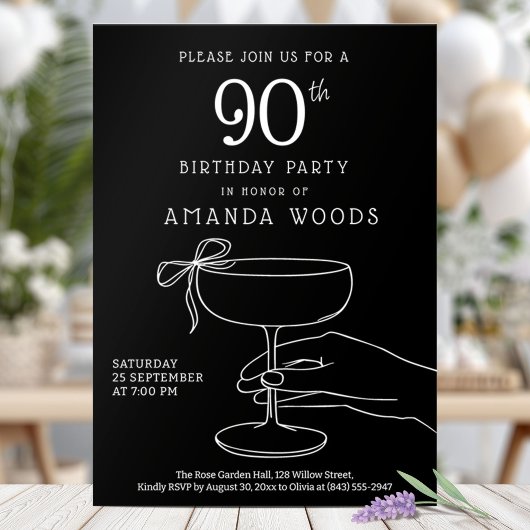 Sophisticated Black 90th Birthday Party Card 招待状