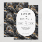 Sophisticated Black and Gold Marble 招待状 (正面/裏面)