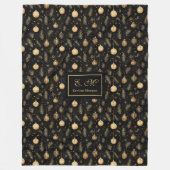 Sophisticated black and gold watercolor throw name フリースブランケット (正面)