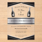 Sophisticated Black and Silver 30th Birthday Him アクリル招待状 (正面)