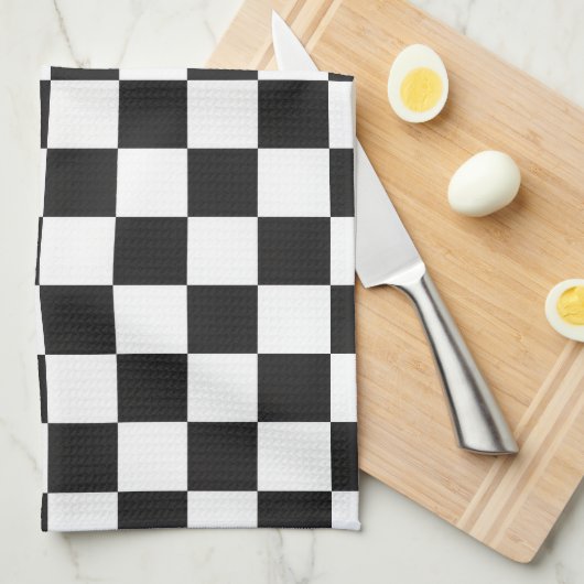 Sophisticated Black and White Checkered Pattern キッチンタオル (四つ折り)