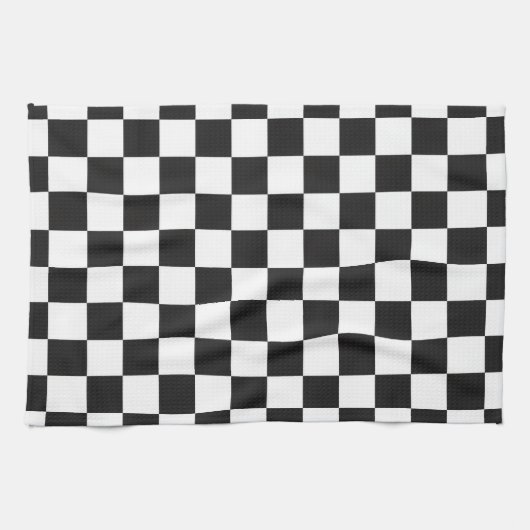 Sophisticated Black and White Checkered Pattern キッチンタオル (横)