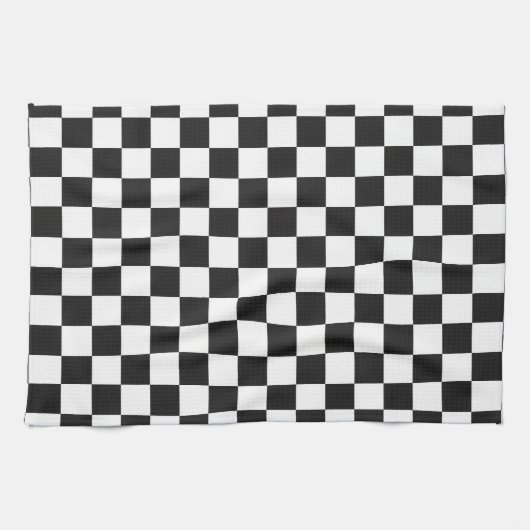 Sophisticated Black and White Checkered Pattern キッチンタオル (横)