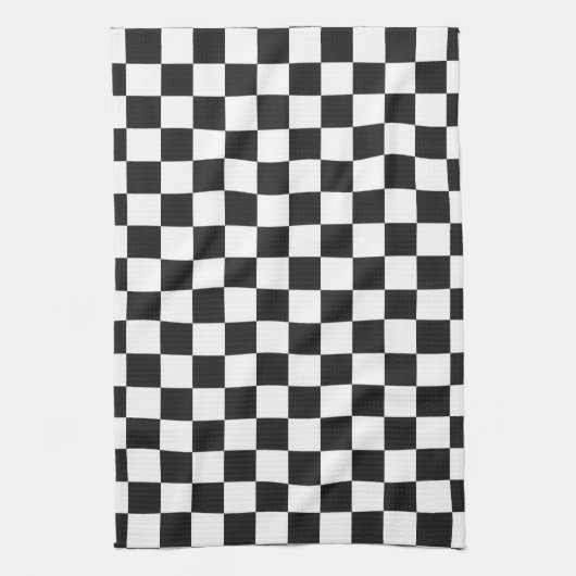 Sophisticated Black and White Checkered Pattern キッチンタオル (縦)