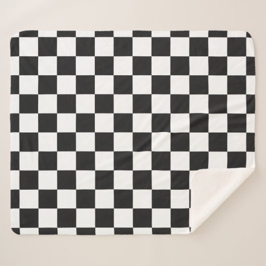 Sophisticated Black and White Checkered Pattern シェルパブランケット (正面(横))