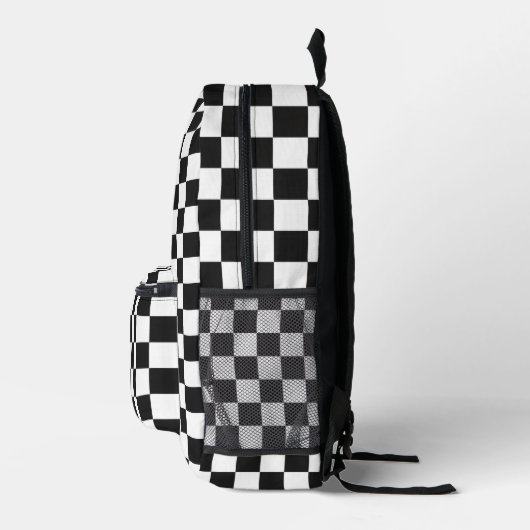Sophisticated Black and White Checkered Pattern プリントバックパック (右)