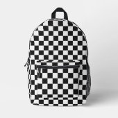 Sophisticated Black and White Checkered Pattern プリントバックパック (正面)