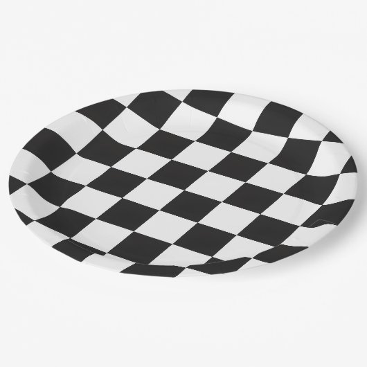 Sophisticated Black and White Checkered Pattern ペーパープレート (アングル)