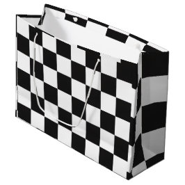 Sophisticated Black and White Checkered Pattern ラージペーパーバッグ