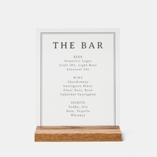 Sophisticated Black and White Menu Sign アクリルサイン (正面)