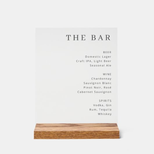 Sophisticated Black and White Serif Bar Menu アクリルサイン (正面)