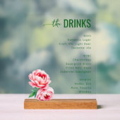 Sophisticated Black Floral Beverage Menu アクリルサイン (ニュートラル)