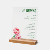 Sophisticated Black Floral Beverage Menu アクリルサイン (傾斜)