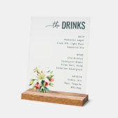 Sophisticated Black Floral Beverage Menu アクリルサイン (傾斜)