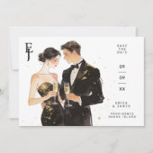 Sophisticated Black & Gold Couple Wedding セーブザデート (正面)