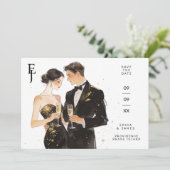 Sophisticated Black & Gold Couple Wedding セーブザデート (スタンド正面)