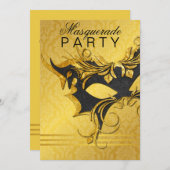 Sophisticated Black & Gold Masquerade Ball Invitat 招待状 (正面/裏面)