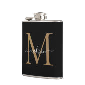 Sophisticated Black Gold Monogram Chic Script Name フラスク (左)