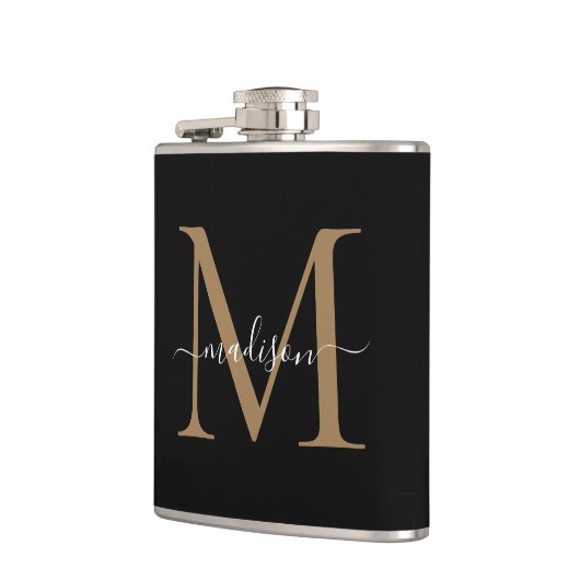 Sophisticated Black Gold Monogram Chic Script Name フラスク (左)