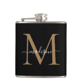 Sophisticated Black Gold Monogram Chic Script Name フラスク (正面)