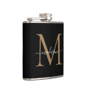 Sophisticated Black Gold Monogram Chic Script Name フラスク (右)