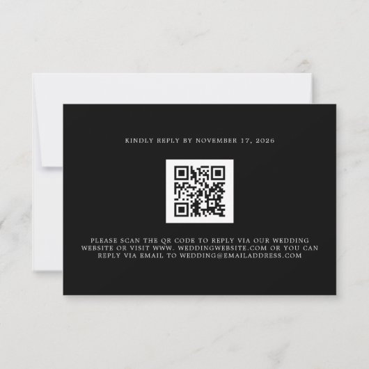 Sophisticated Black QR Code Elegant Wedding 出欠カード (裏面)