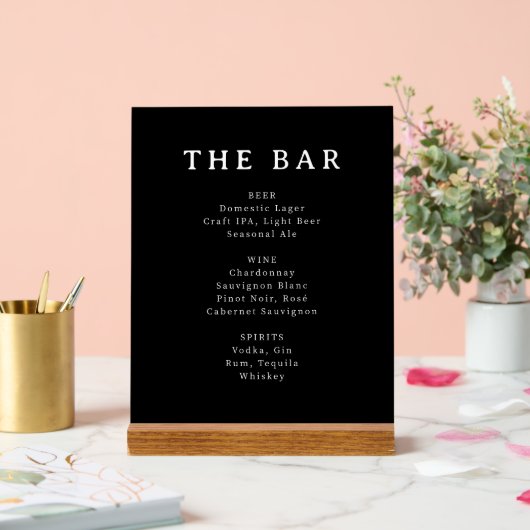 Sophisticated Black Serif Bar Menu Sign アクリルサイン (ウェディング)