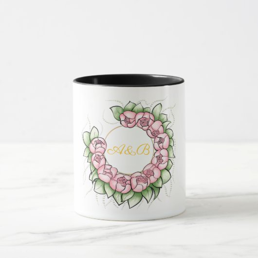 Sophisticated Black Wedding Monogram Mug - Minimal マグカップ (中央)