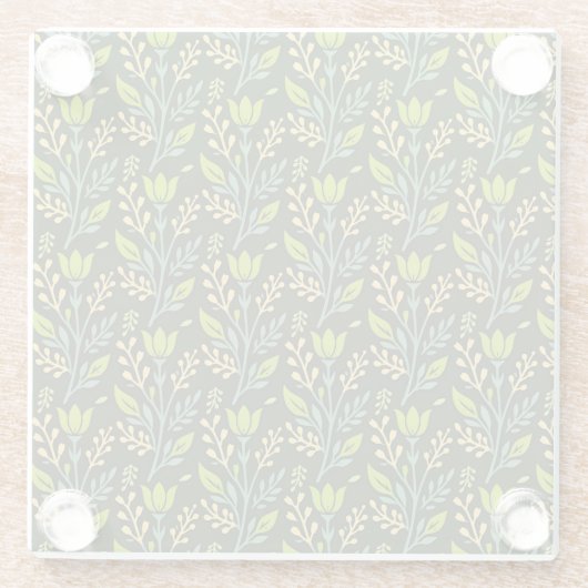 Sophisticated blue & beige floral pattern design  ガラスコースター (裏面)