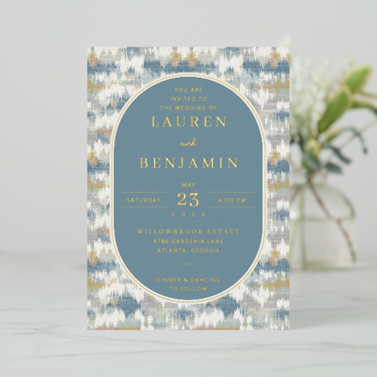 Sophisticated Blue Geometric 箔招待状 (立ち正面)