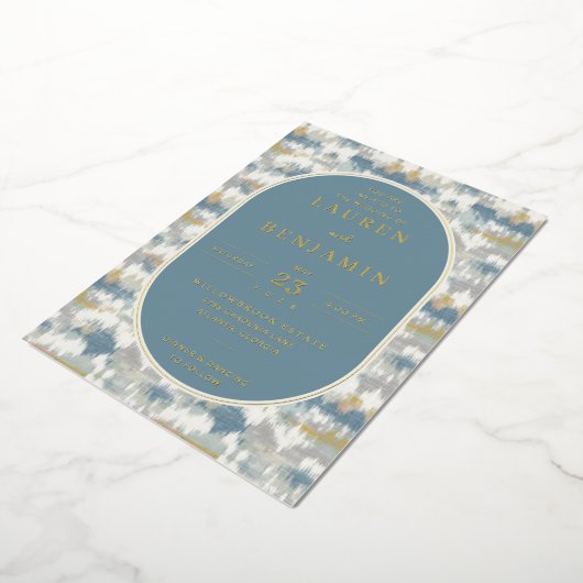 Sophisticated Blue Geometric 箔招待状 (回転した状態)