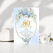 Sophisticated Blue Hydrangea Floral 80th Birthday  招待状