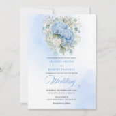 Sophisticated Blue Hydrangea Gold Wedding Invite 招待状 (正面)