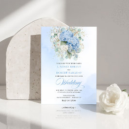 Sophisticated Blue Hydrangea Gold Wedding Invite 招待状