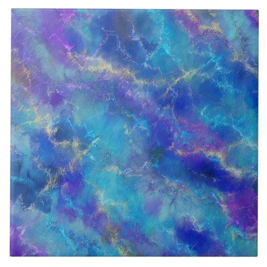 Sophisticated Blue, Purple And Gold Marble Pattern タイル (正面)