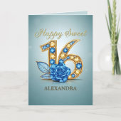 Sophisticated Blue Rose Gold Gemstone Sweet 16 カード (正面)