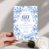 Sophisticated Blue Roses Floral Toile 60 Birthday 招待状