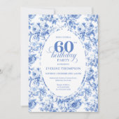 Sophisticated Blue Roses Floral Toile 60 Birthday 招待状 (正面)