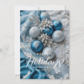 Sophisticated Blue Shades Cute Christmas Balls シーズンカード (正面)