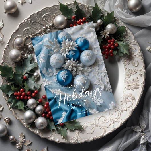 Sophisticated Blue Shades Cute Christmas Balls シーズンカード