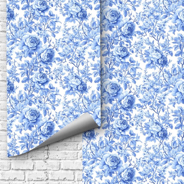 Sophisticated Blue Toile Roses Floral Wallpaper  壁紙 (Sophisticated Blue Toile Roses Floral Wallpaper Design)