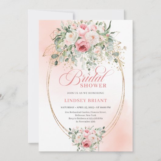 Sophisticated Blush Gold Bridal Shower Invitation 招待状 (正面)