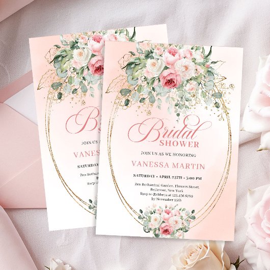 Sophisticated Blush Gold Bridal Shower Invitation 招待状