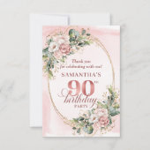 Sophisticated Blush Gold Eucalyptus 90th Birthday  サンキューカード (正面)