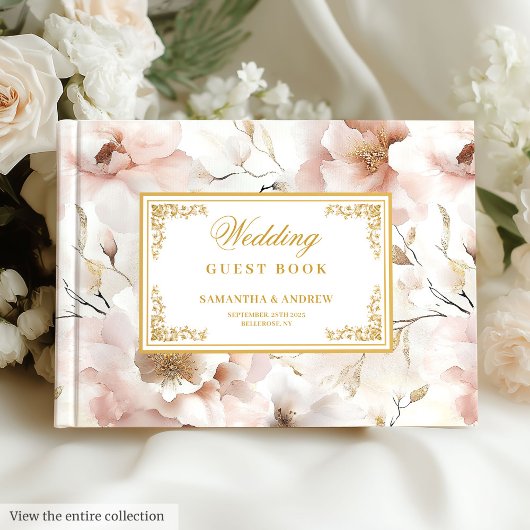 Sophisticated Blush Ivory Gold Wedding Guest Book ゲストブック