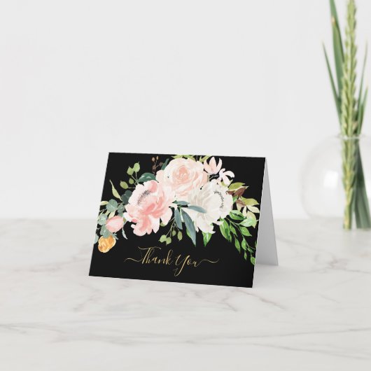 Sophisticated Blush & Pink Flower Baby Shower Than サンキューカード (正面)