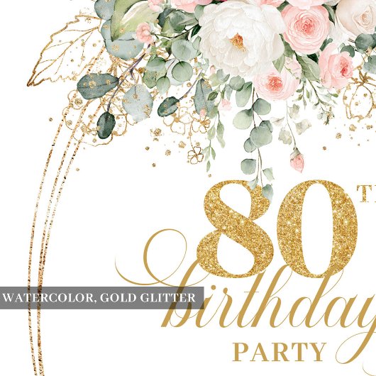 Sophisticated Bohemian Blush Roses 80th Birthday 招待状