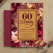 Sophisticated Boho 60th Birthday Maroon Blush Gold 招待状